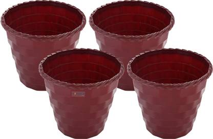 HOMESTIC by Kuber Industries Brick Pot|Plastic Flower Pots for Home D�cor|6 Inch|Pack of 4|Maroon Plant Container Set