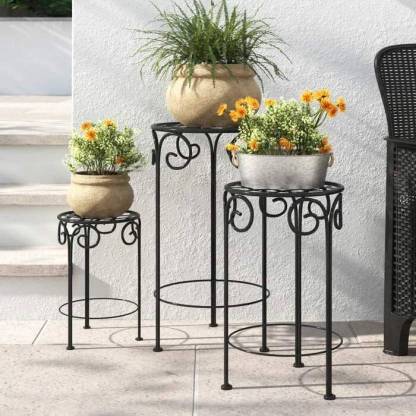 ICON CREATION Modern Round Nesting Plant Stand SET OF 3 Heavy Plant Stand Indoor Outdoor Plant Container Set