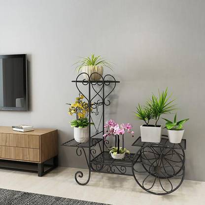 Trendy Decor 4-Tier Metal Flower Succulents Pot Plant Stand Rack Display Home Decor Black Plant Container Set
