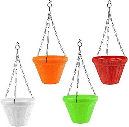 GO HOOKED Multicolor Juhi Round Hanging Pot, Beautiful Hanging Flower Pots, Hanging Planter, Plant Containers Set, Plastic Hanging Pots Set for Garden, Balcony Plant Container Set