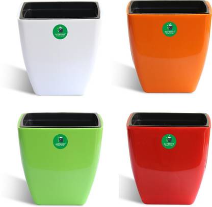 Altruist Self Watering Flower pots 5 Inch Virgin Plastic Indoor Outdoor Balcony Flower Pot with Outer and Inner Flower Pot Pack of 4 Plant Container Set