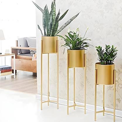 PlantDecor Flower Stands Planter for Bedroom Planter Stand -Set of 3 gold) Plant Container Set