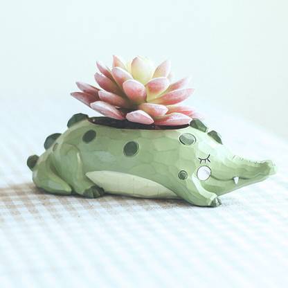 Siovincraft Green Crocodile Resin Flower Pot Succulent Home Decor Cute Planters Plant Container Set