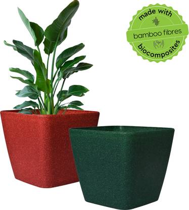 Eha Earth-Friendly 12 inch Daisy Self-Watering Planters | UV Protected, Bamboo Based Plant Container Set