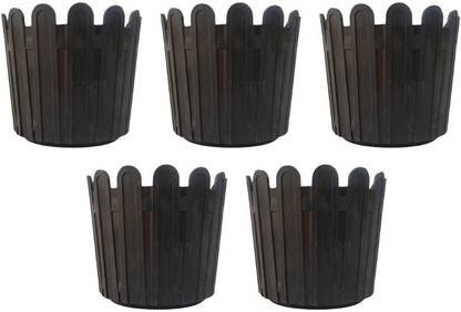 Leafy Tales Black Stylish Round Shape Planter| 8 Inch Plastic Pots (Set of 5-Black Pots) Plant Container Set