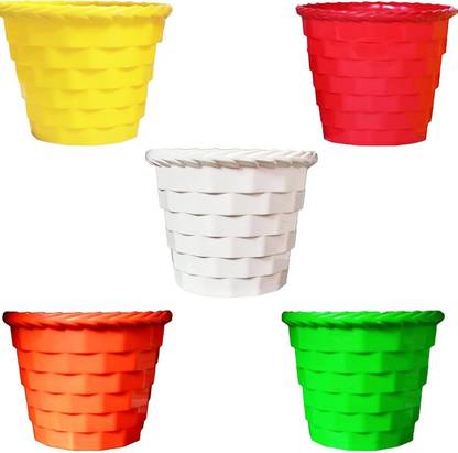 BLACKBEE Flower Bricks Pots (Set of 5) Multicolor (Size-6inch) Heavy Plastic\House\Best Plant Container Set