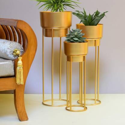 XTIVE DECOR Modern Metal Floor Flower Planter with Stands Plant Container Set