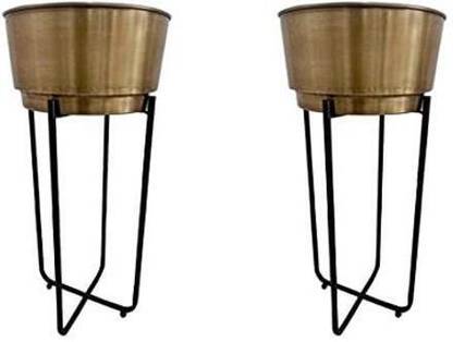 Garden Deco Brass Planter with Stand (Set of 2) Plant Container Set