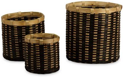Geru 100% Eco-Friendly Bamboo Handmade Planters / Basket Set of 3 Plant Container Set