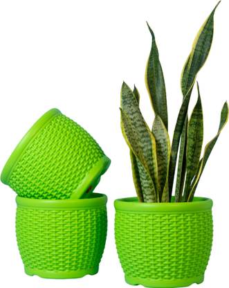 Mrida and Maati 8 Inch Flower Pots for Home (3 Pcs, GREEN) Indoor & Outdoor Gamla, Gardening Big Plant Container Set