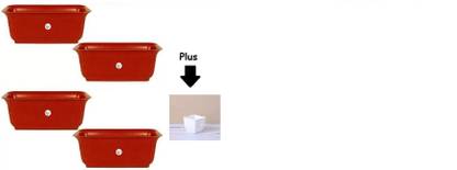VINSHRA Rectangular Window Red Flower Pot Planter/ Pots 20 inch/ With One Small Pots Plant Container Set