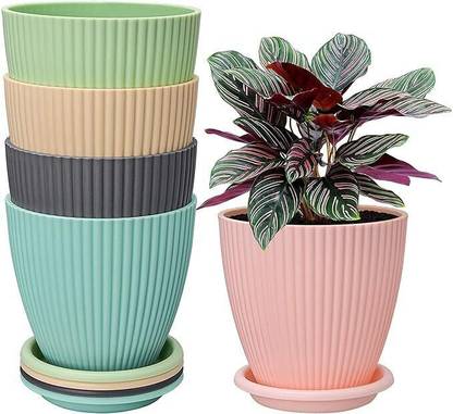 Relic Round Flower Pots for Home , Terrace, Garden Etc | Pack of 05 | Multicolor Plant Container Set