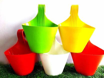 Mayank Interprises Hook Hanging Railing Pot, For Garden Balcony Decor (Set -5 Multicolour) Plant Container Set