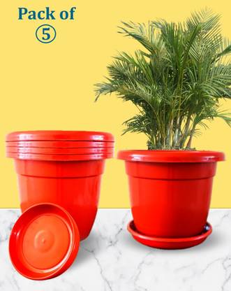 SNSHOPEE (Pack of 5) Premium 10" Plant Pots with Bottom Plate Planters Flower Pots Plant Container Set