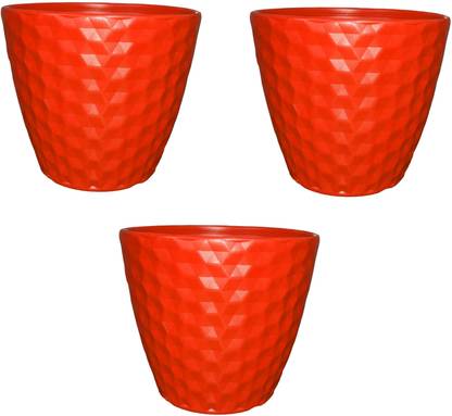Garden's Need Designer Round 10.5Inch Orange Kohinoor Finishing Spider Pot For Decor Pack Of 3 Plant Container Set