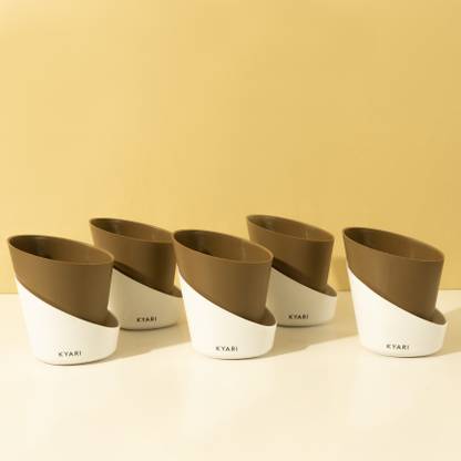 Kyari Combo of 8 Dusky Brown Self-Watering Pots for indoor plants Plant Container Set