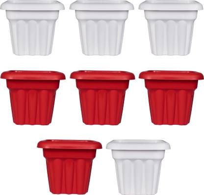 Worketrix Eco Friendly Highly Durable Tulsi (4 white , 4 red) Plant Container Set