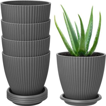 TechHark Round Flower Pots with tray for Home & Decoration Planters, Terrace, Garden Etc Plant Container Set