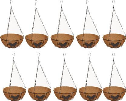 bio blooms BIO BLOOMS COIR HANDING POT 14 inches. metal basket with chain and coir pots, ECOFIENDLY COIR FIBER 10 sets Bio_41d Plant Container Set