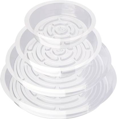 HASTHIP 12pcs Plant Plates for Pots with Grooves, 4 Sizes Pots Drainage Tray for Plants Plant Container Set