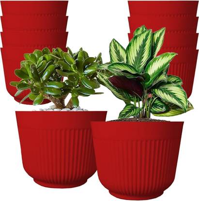 IMAGINEA 12 Inch Big Size Planters Plastic Flower Pot Large Gamla for Indoor Outdoor Plant Container Set