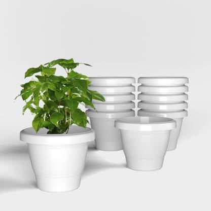 Yuccabe Italia SHERA SD 8 Inch Unbreakable Plastic Flower Pot | Planter for Indoor & Outdoor Plant Container Set