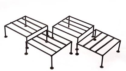 Knotify Modern Indoor & Outdoor Planter Stand (9.5"x9"x4.5", Set of 4 , Black) Plant Container Set