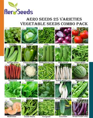 Aero Seeds Combo of 25 varieties vegetable seeds with instruction manual. Seed