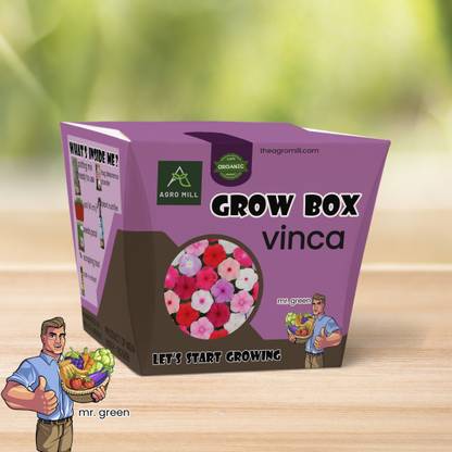 AGRO MILL VINCA FLOWER GROW BOX|POT,MIX,SCRAPER,ROOT-O-SHOOT,NUTRIFIER,BUG POWDER, Seed