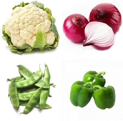 SimXotic Combo of Cauliflower, Onion Red, Sem Phali & Capsicum Green (GMO-FREE) Seed
