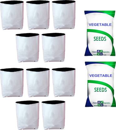 Grow Basket Grow Bags Size: (40 x 22 x 22 cm )| Pack of 10 Bags + 2 Veg Packets 150 micron Seed
