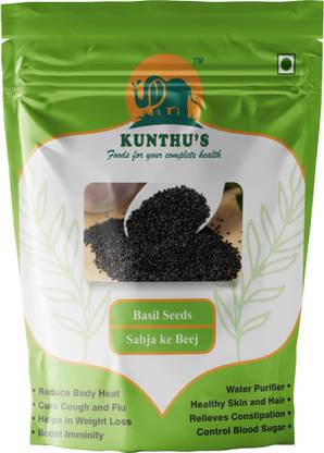KUNTHUS Sabja Seeds, Basil Seeds, Tukmaria, Falooda Seeds, Sweet Basil Seeds, Sabja ginjalu Seed