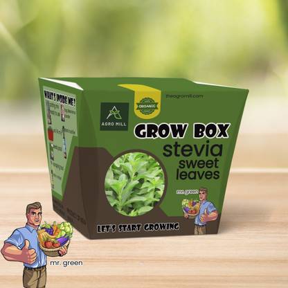 AGRO MILL STEVIA HERB GROW BOX/KIT|POT,MIX,SCRAPER,ROOT-O-SHOOT,NUTRIFIER,BUG POWDER, Seed