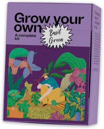 AllThatGrows Basil Green Growing Kit - Complete Herb Gardening Seeds Kit Seed