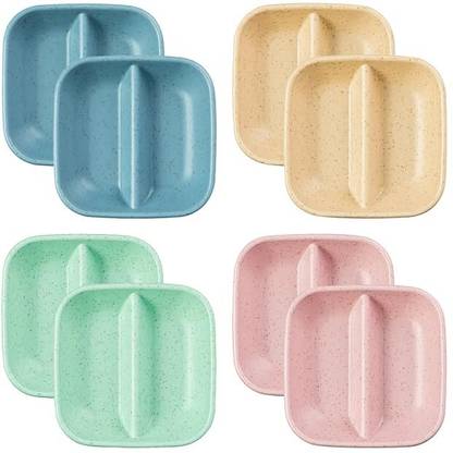 Vortipu Colorful Sauce Dish Double-grid Dipping Bowls Multifunctional Dinner Plate