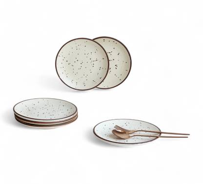 Claymistry Ivory Ceramic Plate Set with Dark Brown Rim | 18*18*2 cm Quarter Plate