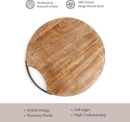 DREAMY WALLS Round Serving Platter Tray with Metal Handle Handmade Bed Table for Food Tray