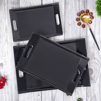 UPC Fine Melamine Serving Tray, Set of 3 Villori Series (Black | Small, Medium and Large Size) Tray (3 Tray) Tray