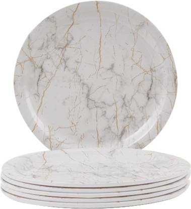 Essenware Melamine White Marble Look Dinner Full Size Plates Set of 6, Unbreakable Plates Dinner Plate