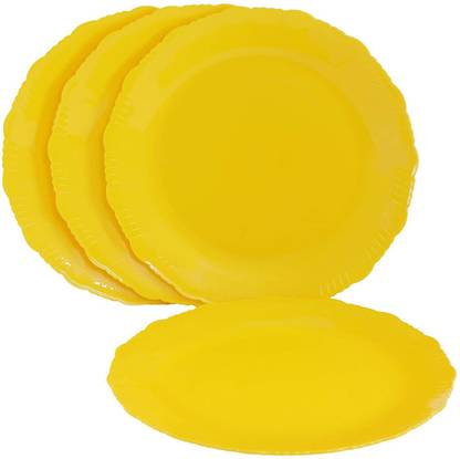 Cutting EDGE Designer Plates (Yellow) Set of 4 (Plastic) Dinner Plates for Families | Daily Use | Parties | Unbreakable | Kid Friendly | Microwave Safe | Dishwasher Safe | (Fancy) Dinner Plate