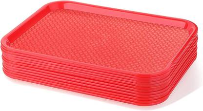 SMILERY 12" x 16" Rectangular Serving Trays, Non-Slip Food Service Tray (Red) Tray