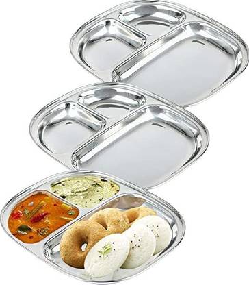 Lyticx 3In1 Stainless Steel Plates with Compartments /Tiffin Plates / Idli Sambhar Plat Dinner Plate