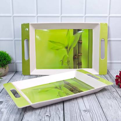 U.P.C. Nature Printed Green Melamine Serving Tray, Set of 2 (Medium and Large Size) Rosseate Series Tray Tray