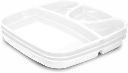 Wonder Plastic Prime Partition Plate Microwave Safe, Unbreakable , Big Size, 3 Pcs, White Color Sectioned Plate
