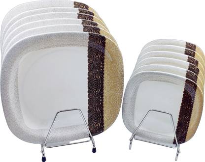 Perfectdine Melamine Plates Printed Square Dinner Plates 6 Full Plate+6 Half Plate Set Dinner Plate