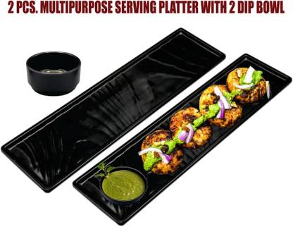 ZIDO 2 Pcs Serving Platter for serving all type of Snacks and Tikka with 2 Dip Bowl. Tray