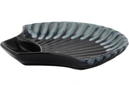 VarEesha Leher Inky Blue Ceramic Small Sea Shell Chip n Dip Serving Platter Tray