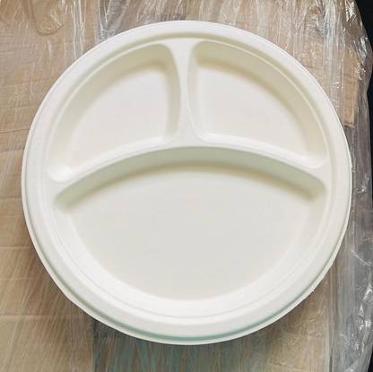 Go Green Sugarcane Bagasse 10 inch 3CP Round Plate (Pack of 25) Sectioned Plate