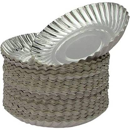 Lakshmi Paper Plates Silver Coated, Paper Plate Eco Friendly, Round Disposable Plates Quarter Plate