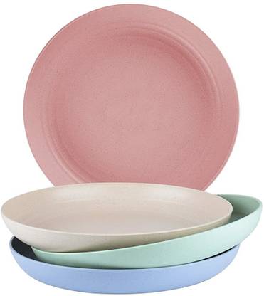 HASTHIP 4Pcs Dinner Plates, 8.8'' Large Degradable Wheat Straw Plates, Unbreakable Dinner Plate